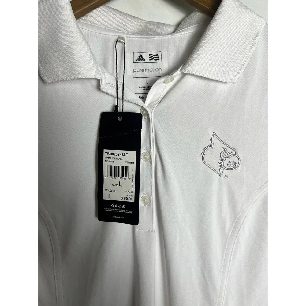 NWT! Adidas Louisville Cardinals CWS Omaha Polo Shirt Men LG White Puremotion‎